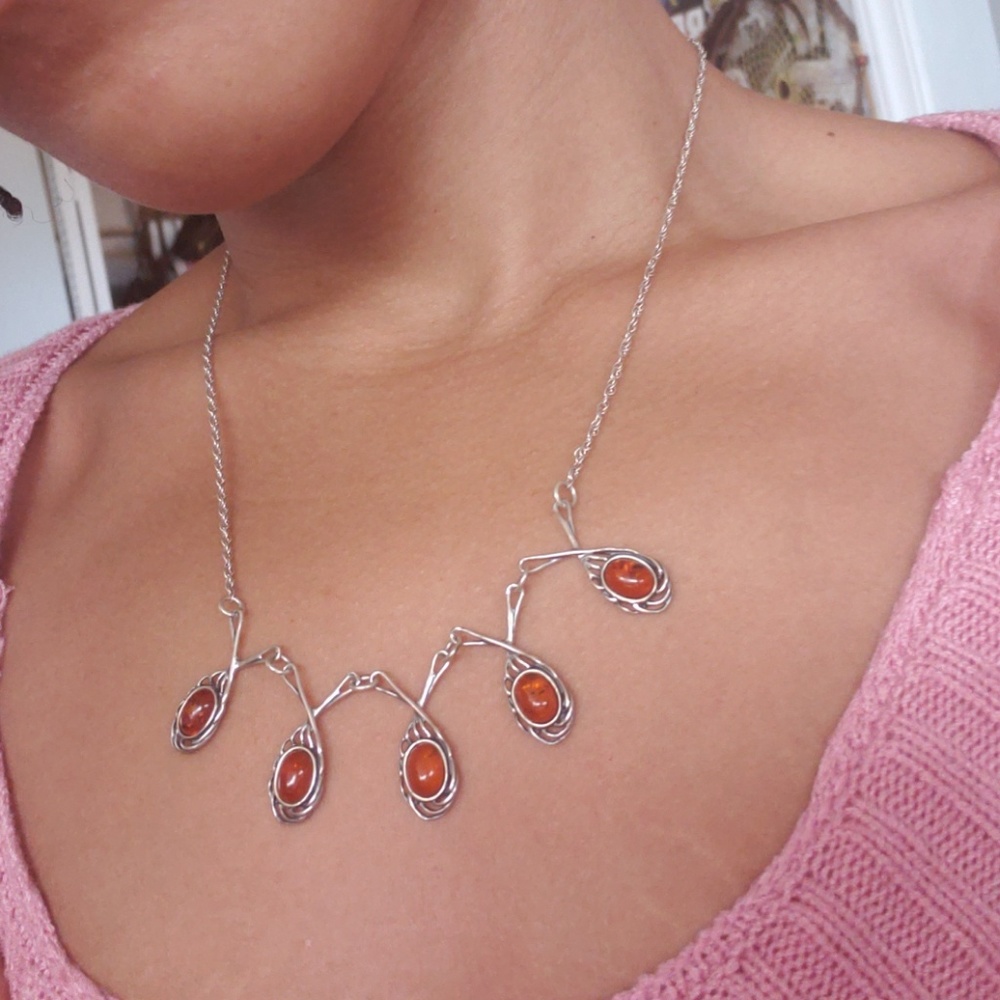 Amber Gemstone Sterling silver Necklace